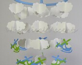 Helicopter and Cloud Baby Paper Mobile in Blue and Green