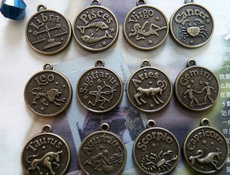 36pcs 18x18mm The 12 Constellation Antique Bronze Retro Pendant Charm Pendants For Jewelry Pendant