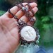WATER LADY, pendant, carved bone, quartz, apatite, white pearls, face,
