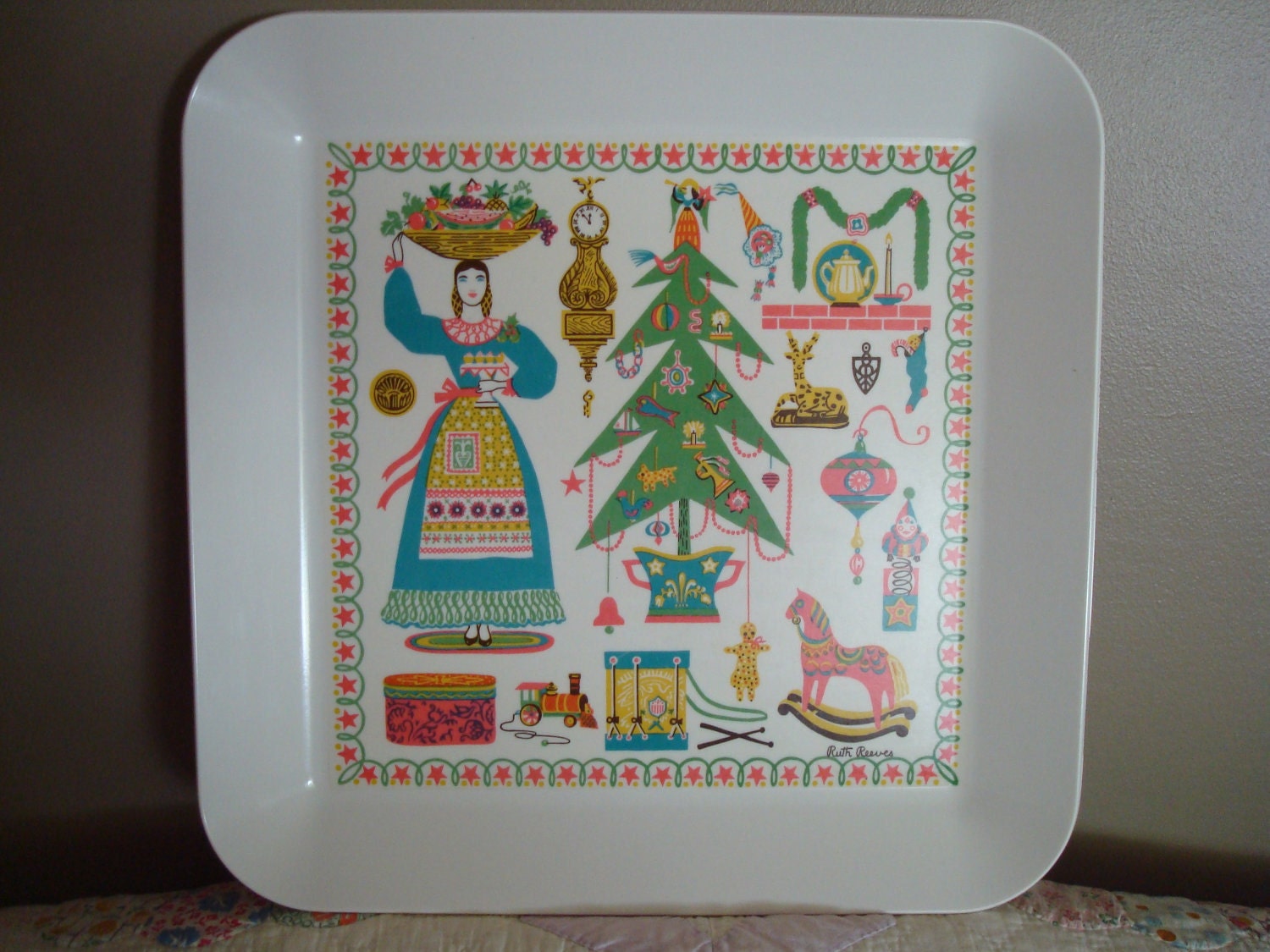 Christmas Decor Mid Century Modern Decor Christmas Tree Vintage Tray Melmac Christmas Ruth Reeves Signed 1954