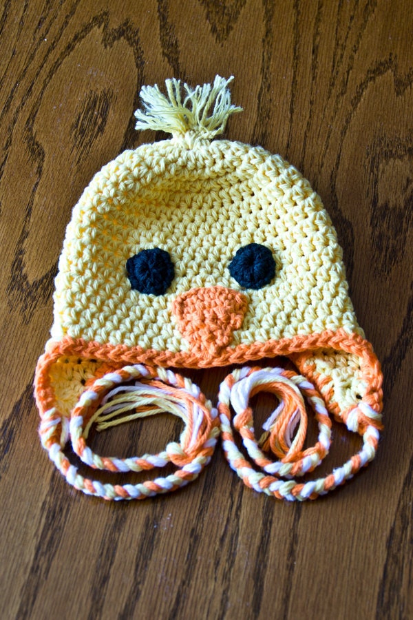 Chick/Duck Earflap hat - newborn-5 years sizes