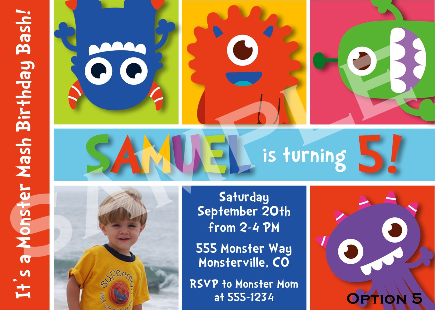 Monster Birthday Party Invitation 5 Options Available - Digital File