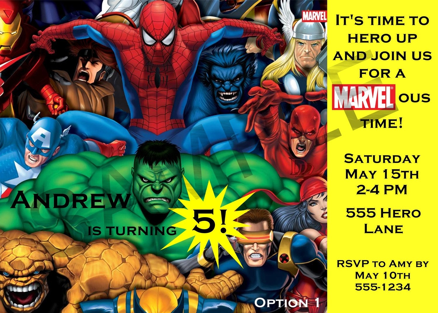 Marvel Heroes Birthday Party Invitation 5 Options Available- Digital File