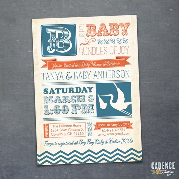Vintage Baby Shower Invitation, Stork Baby Shower Invite, Gender Neutral Baby Shower Invitation (PRINTABLE)