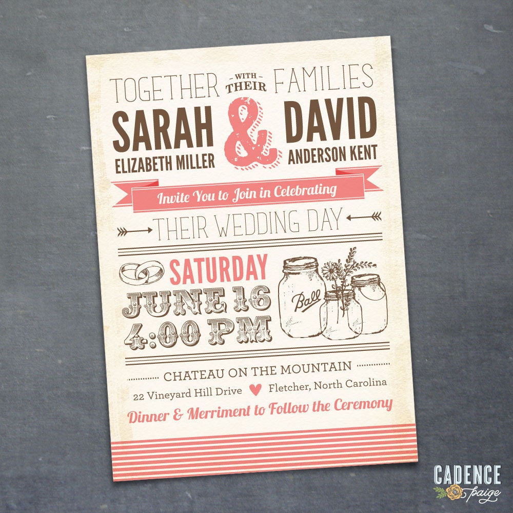 Wedding Mason Jars, Mason Jar Invitation, Mason Jar Wedding Invitation, Typographic Wedding Invitation (DIY PRINTABLE)