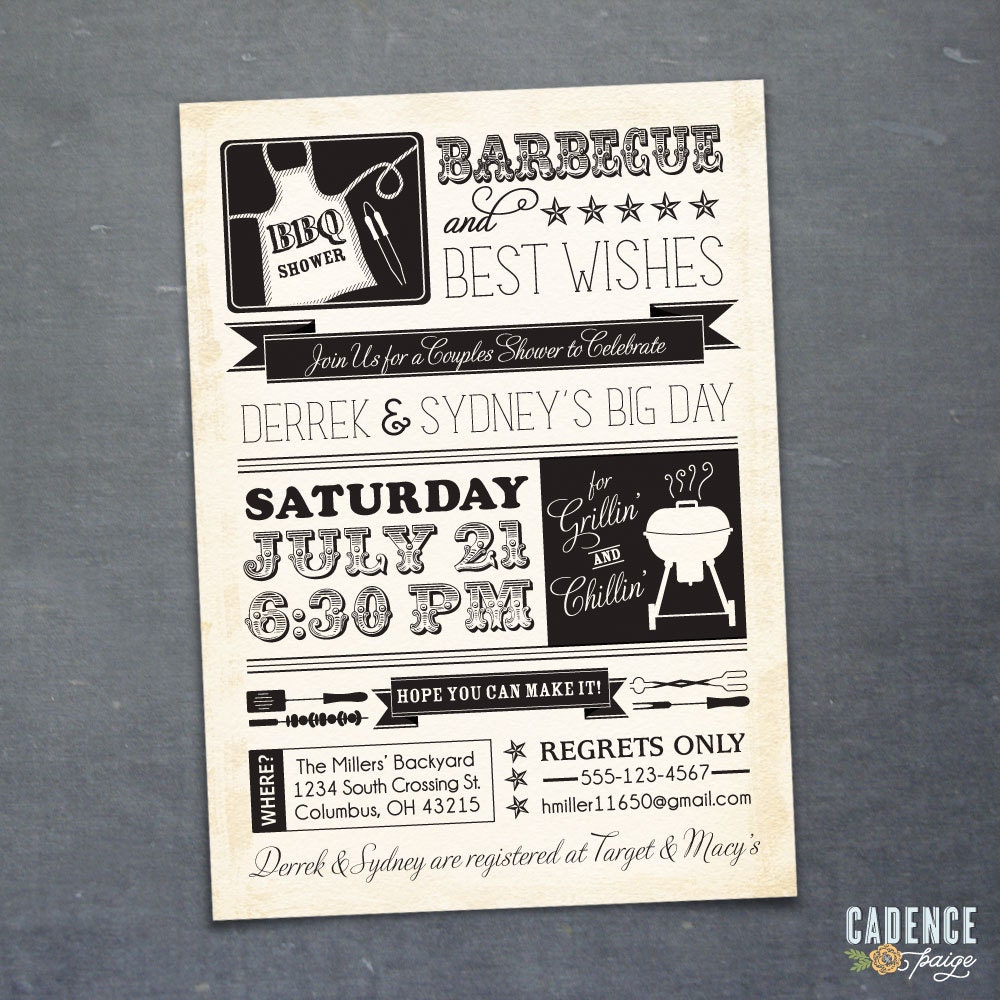 Coed Shower, BBQ, Bridal Shower, Couples Shower (PRINTABLE)