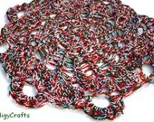 Crocheted Christmas Bathroom Doily Rug, bath mat, large,  green, red and white, 32" (80 cm)