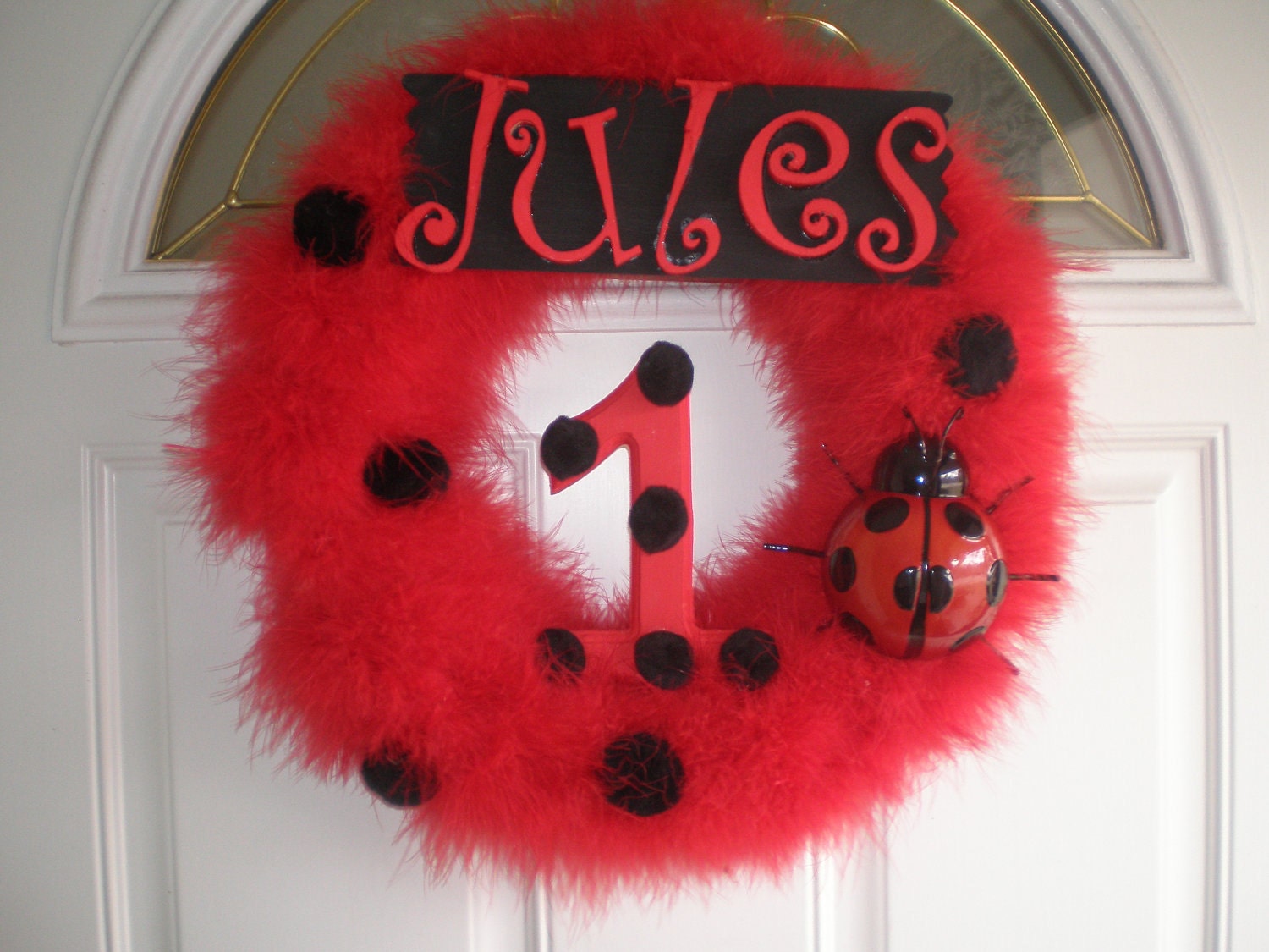 Ladybug Marabou Birthday Wreath