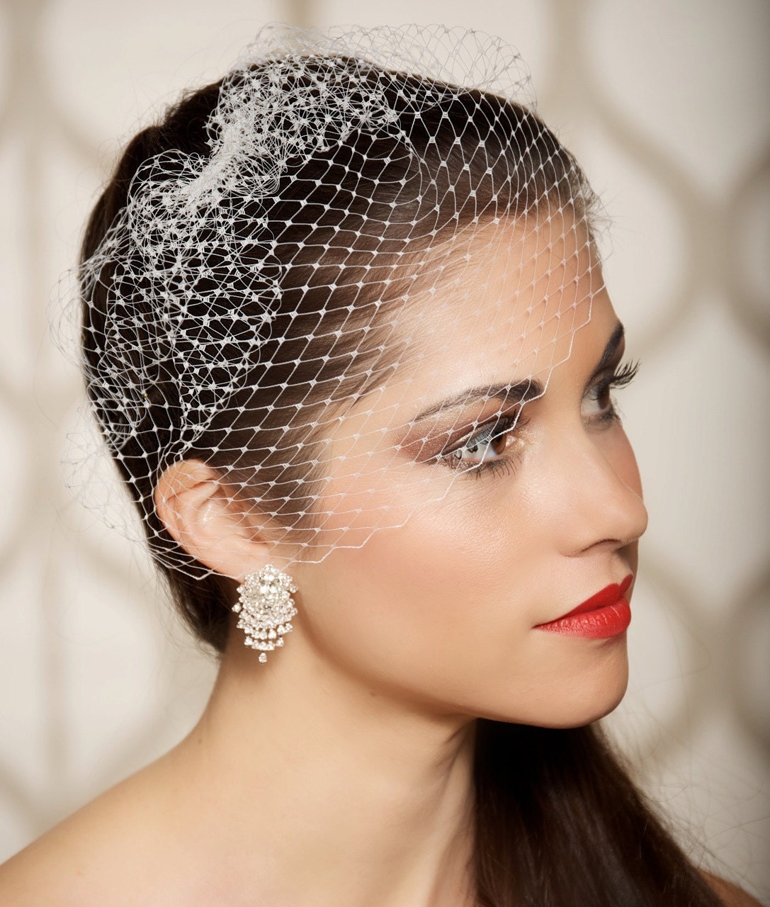 Mini Birdcage Veil, White birdcage veil, Ivory birdcage veil, Champagne Peach Wedding Veil, Bird Cage Veil, 8.5 inch veil - Made to Order