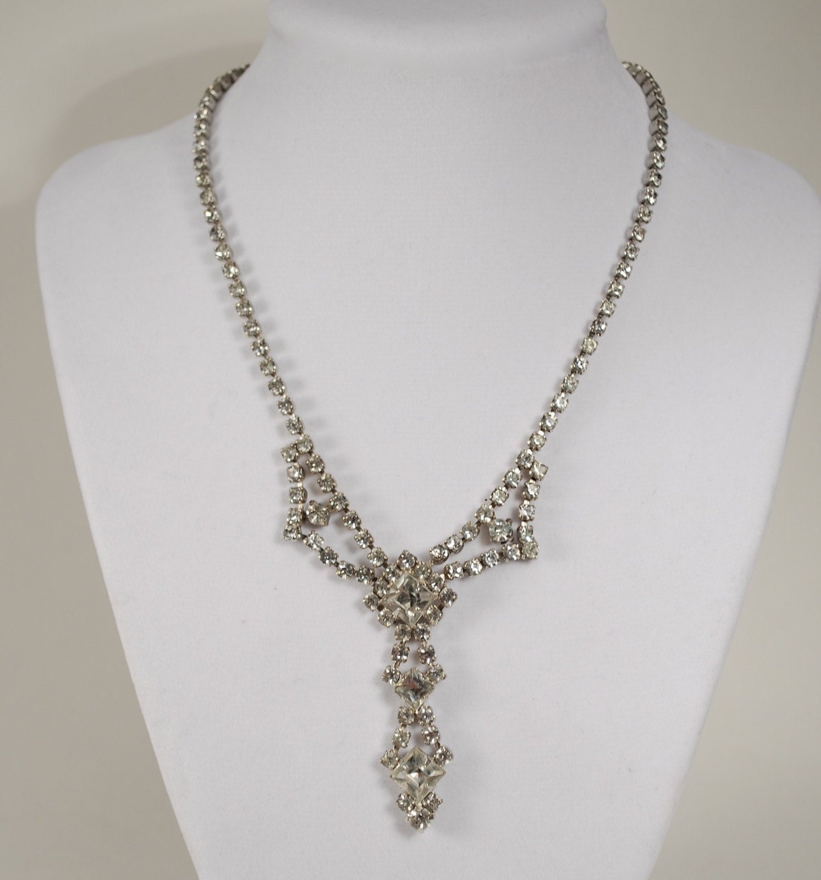 Crystal Rhinestone necklace, Bridal Necklace, Bridesmaid Gift, Vintage Hollywood Glam, Crystal Necklace - Ready to Ship