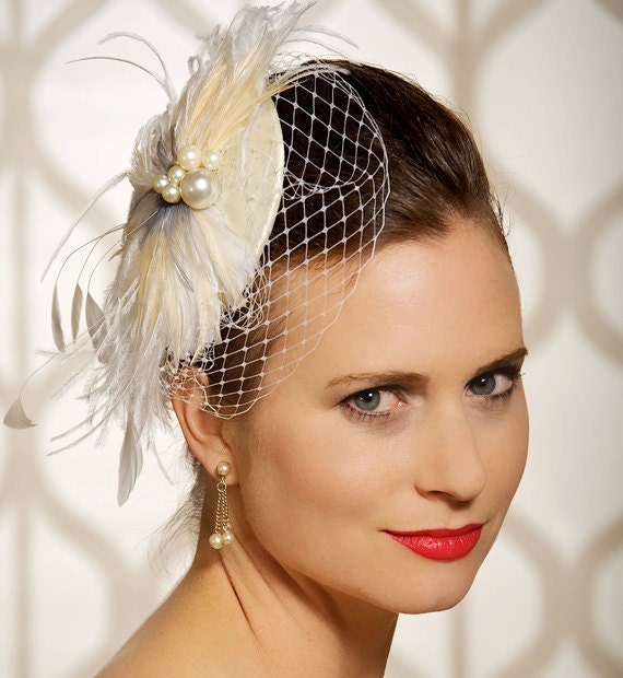 Bridal Fascinator, Birdcage Veil, Bridal Headpiece, Hair Clip, Wedding Hair Accessories, Veil Headpiece - Made to Order - CAROLINE