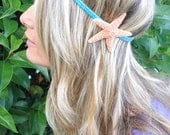 Starfish Headband, Sugar Starfish Super Sparkly Aqua Teal Turquoise Elastic Headband