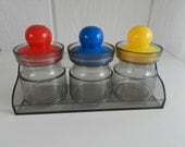 Primary Colors Red Blue Yellow Smoky Gray Plastic Jars Desktop or Craft Organizer with Caddy