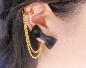 Black Bow Gold Ear Cuff (Pair)
