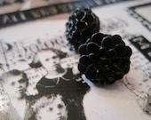 Black Chrysanthemum Flower Earrings, Midnight Black Mum Earrings, Black Flower Earrings, Gift under 10