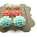 Coral, Seafoam & White Flower Earrings, 6pc.Set, Summer Colors, Beach Wedding Bridesmaid Earrings