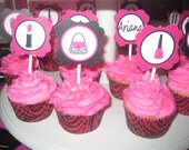 DIVA Hot Pink Zebra Spa Fashionista Printable birthday party Collection cupcake toppers Water bottle labels