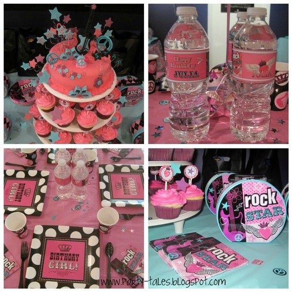 Rock Star Princess COLLECTION Water Bottle labels Cupcake toppers Favors Rocker Birthday Girl Party Printable Personalized PartyTales Il_570xn
