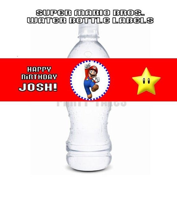 Super Mario Bros. wii Personalized Water Bottle Labels Birthday Boy Party Printable Digital File PartyTales Il_570xn
