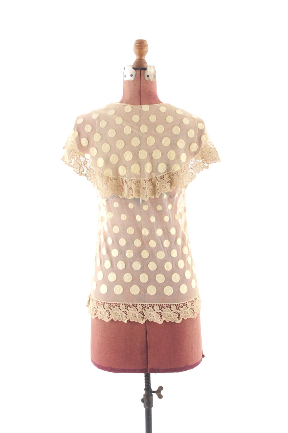 Vintage 1920's Sheer Mesh SAILOR Romantic Lace Blouse Top S