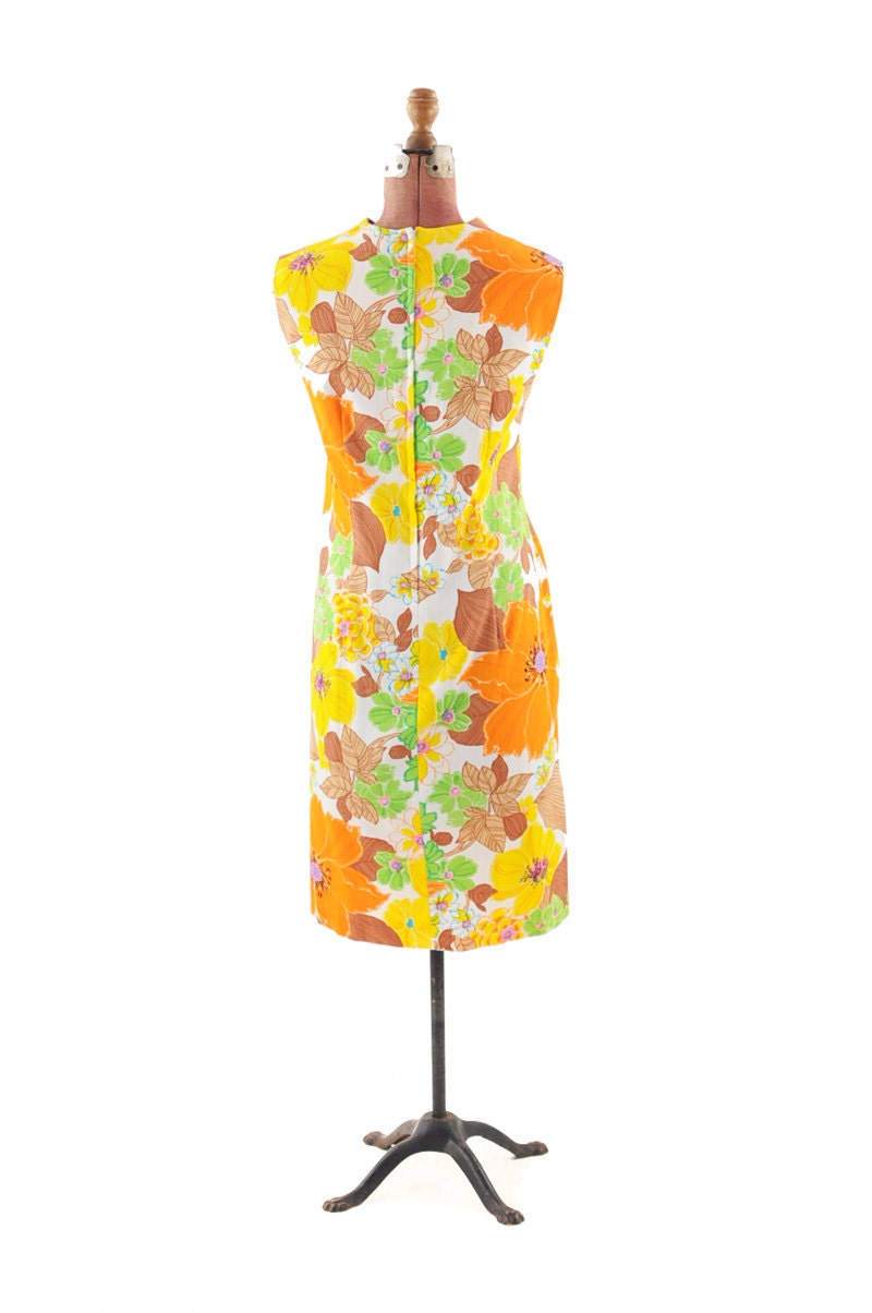 Vintage 1960's Orange Sunrise Resort Cotton Party Sun Dress L