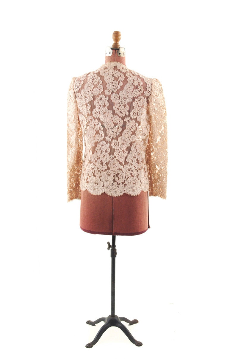 Vintage 1950's Sheer Mesh Floral Romantic Lace Cardigan Blouse S M