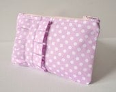 Coin purse wallet: Polka dot spot in baby pink and white with ruffle.
