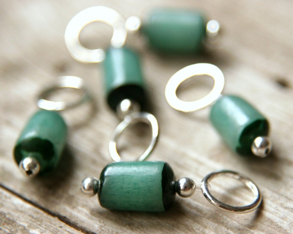 Snag Free Stitch Markers in Turquoise Blue Green Buri Nut Set of 5 Earthy Snagless