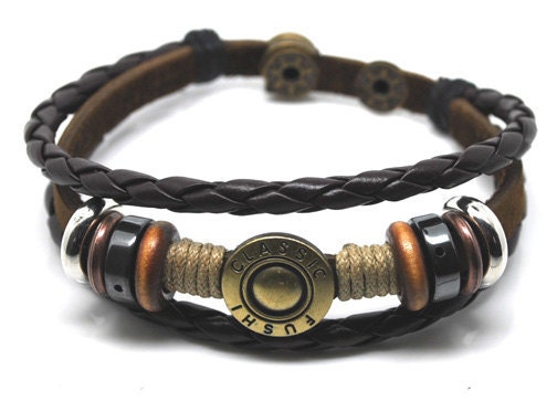 Adjustable Bracelet Cuff Made of Leather and Bead Bangle Jewelry Bracelet Women Bracelet Men Bracelet E006