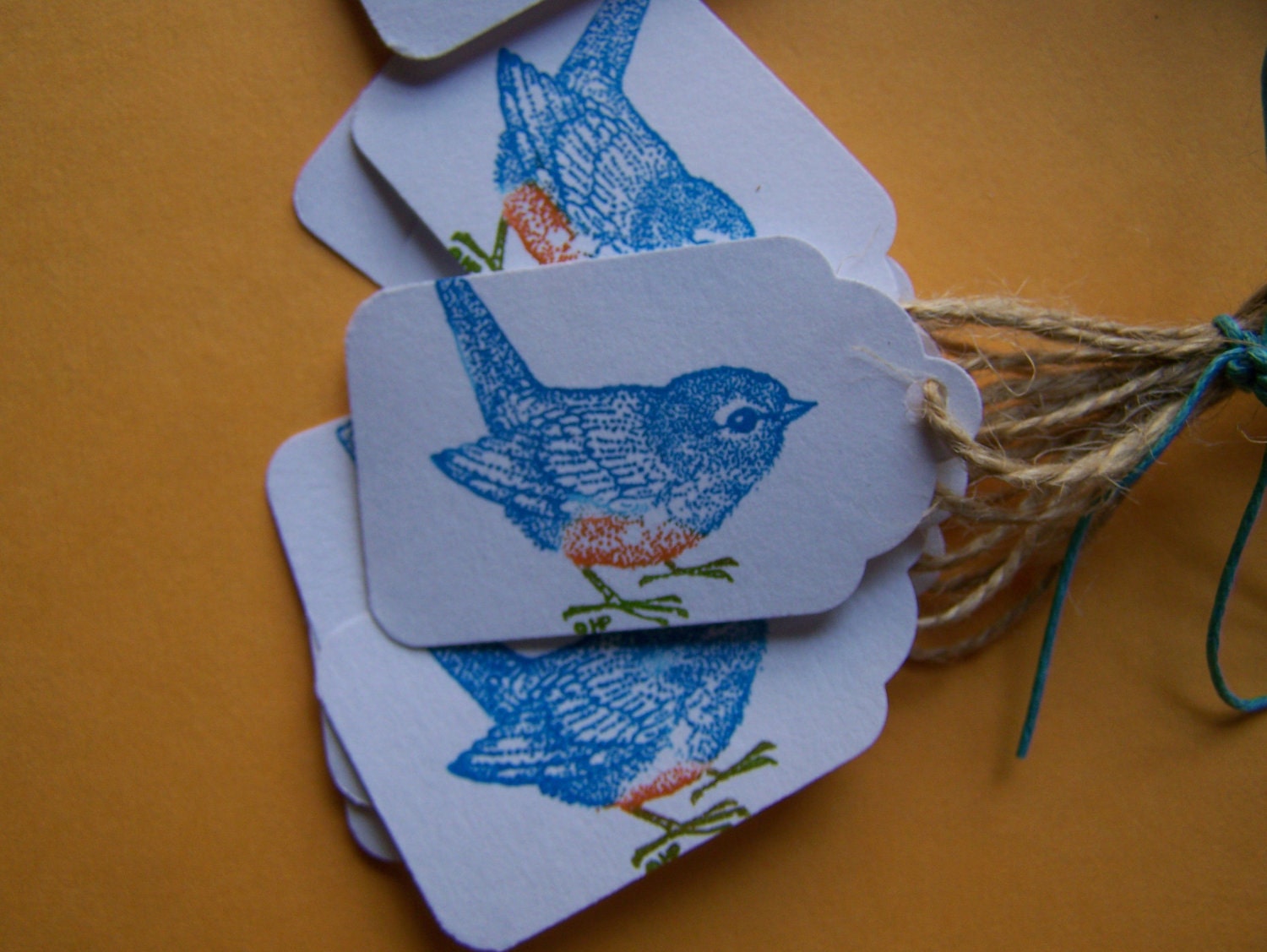 Blue bird  Natural Jute Twine Tag - Set of 10 - Wedding bird seed favors, country weddings, parties