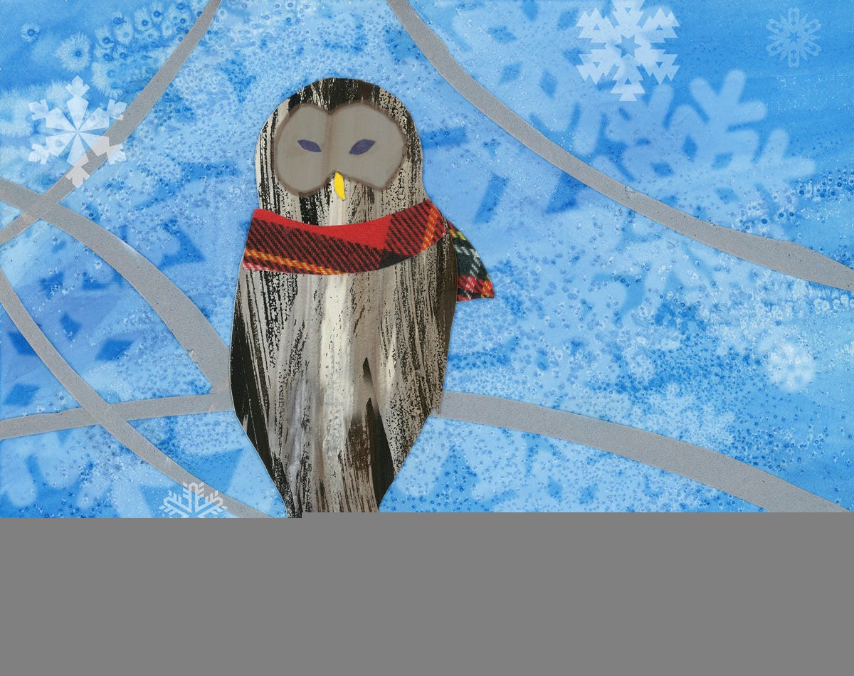 Handmade Christmas Winter Owl Blank Note Card 6 Pack