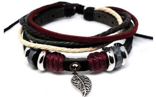 jewelry bangle leather bracelet women bracelet men bracelet ropes bracelet made of Black Leather Ropes and Color Wooden Beads 225S