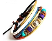 jewelry barcelet unisex barcelet  punk rock Bracelet Cuff with cotton ropes ,wood beads tibetan silver SH-01022454