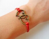 jewelry bangle love bracelet ropes bracelet women bracelet girls bracelet made of antique bronze hear to heart and red ropes  SH-0207