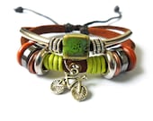 fashion bracelet jewelry bangel metal bike Adjustable Couple bracelets Cuff made of  real Leather Ropes and Color Wooden Beads