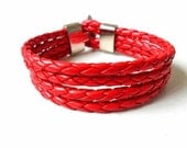 jewelry bangle bracelet fashion bracelet women bracelet Red Leather Woven bracelet  Metal Buckle Cuff Bracelets wrist  344S