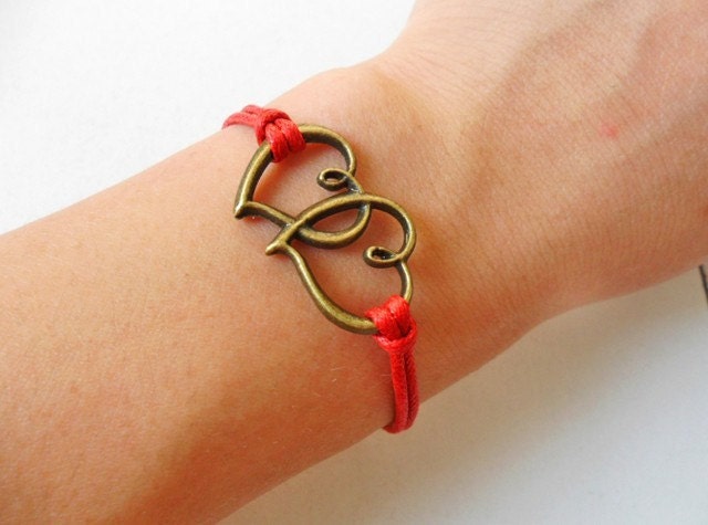 jewelry bangle love bracelet ropes bracelet women bracelet girls bracelet made of antique bronze hear to heart and red ropes  SH-0207