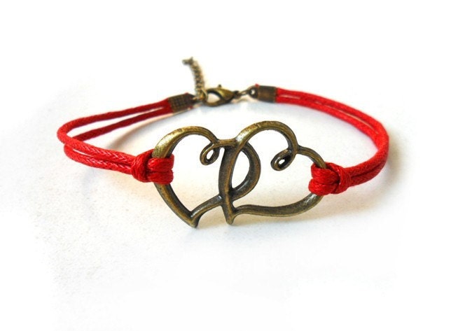 jewelry bangle love bracelet ropes bracelet women bracelet girls bracelet made of antique bronze hear to heart and red ropes  SH-0207