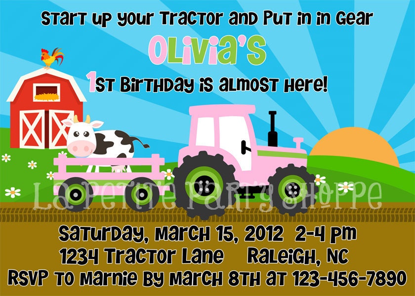 Little Pink Tractor Invitation-DIY Print Your Own-Pink Tractor Tractor Invitation Design Il_570xn