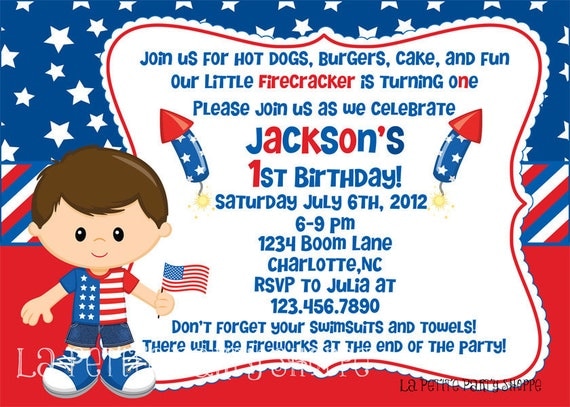 July 4th Red White Blue Invitation Design Boys-Little Firecracker-DIY-Print Your Own Il_570xn