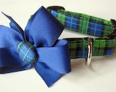 Blue and Green Plaid Dog Collar size Small
