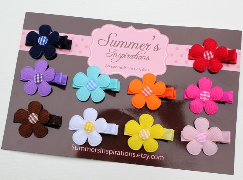 Baby Girl Hair Clips-Toddler Hair Clips-10-Pack Rainbow Flower Hair Clip-Alligator Clips