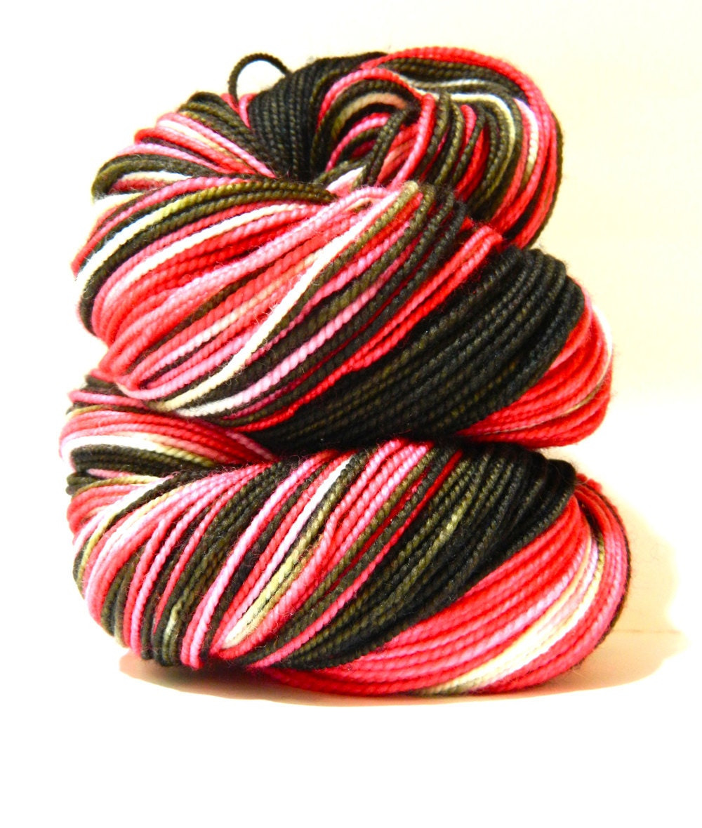 Hand Dyed Yarn - Superwash Merino, Classic Sock Yarn in Chocolate Cherry - Preorder.