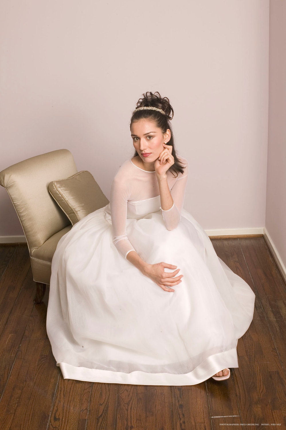 Romantic traditional white silk satin and organza wedding gown