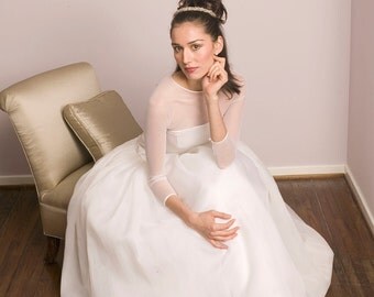 Romantic traditional white silk satin and organza wedding gown