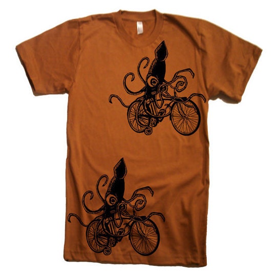 Mens Squids on a Bike T Shirt - American Apparel Tshirt - XS S M L XL and XXL (28 Color Options)