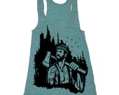 Womens Lumberjack Forest Tri-Blend Racerback Tank - american apparel tanktop shirt - XS, S, M, and L (7 Color Options)