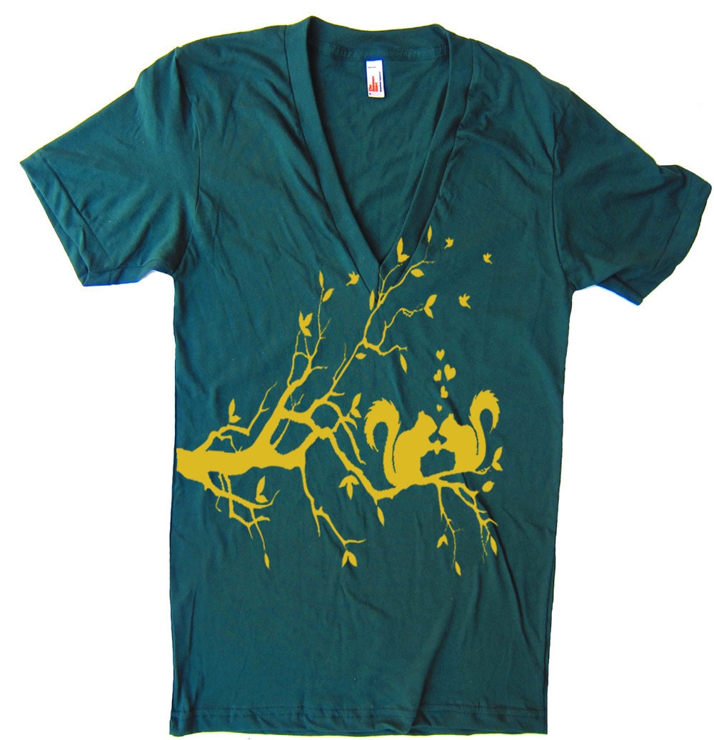 Mens Unisex Squirrels In Love Deep V Neck T Shirt - Tri Blend - American Apparel Vneck Tshirt - XS S M L XL (15 Color Options)