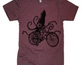 Mens Squid on a Bike T Shirt - American Apparel Tshirt - XS S M L XL and XXL (28 Color Options)