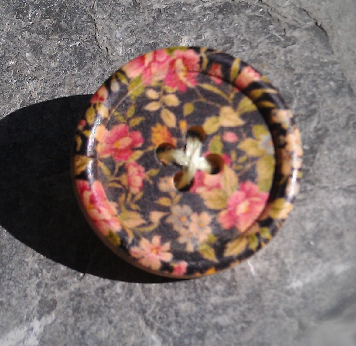 Wooden Button Brooch - The Night Garden - Beautiful, Bright and Floral - Original